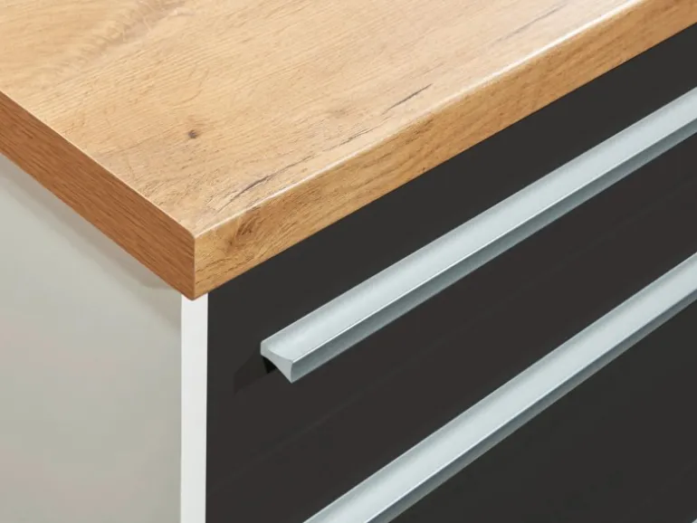 Respekta Küchenzeile Gabriel 290 cm mit Kücheninsel Grau Hochglanz