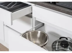 Respekta Küchenzeile GLRP380HWS Grifflos 380 cm Schwarz Hochglanz-Weiß