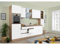 Respekta Küchenzeile GLRP320HESWM Grifflos 320 cm Weiß matt-Sonoma Eiche