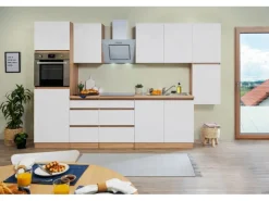Respekta Küchenzeile GLRP320HESWM Grifflos 320 cm Weiß matt-Sonoma Eiche