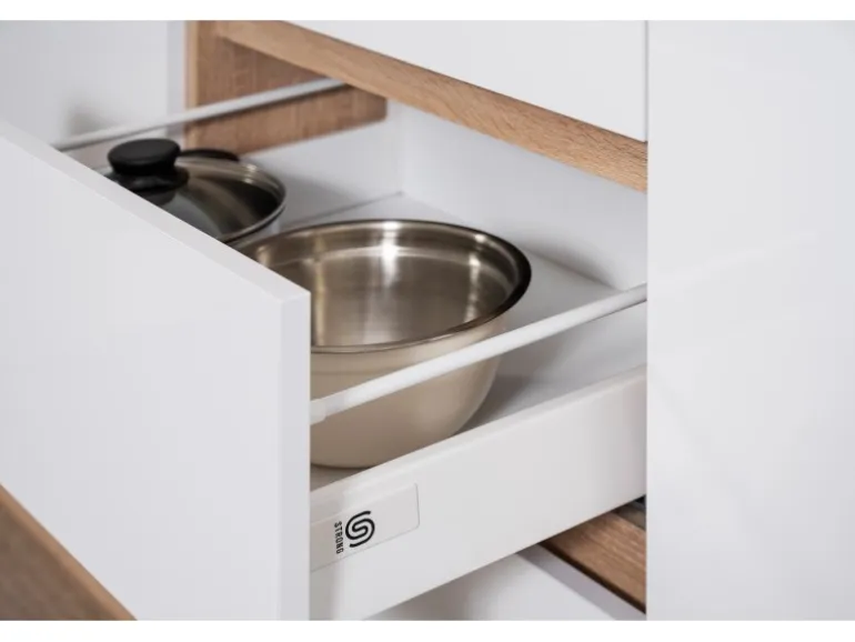 Respekta Küchenzeile GLRP320HESWM Grifflos 320 cm Weiß matt-Sonoma Eiche