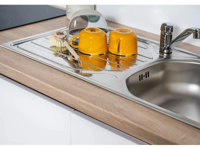 Respekta Küchenzeile GLRP320HESWM Grifflos 320 cm Weiß matt-Sonoma Eiche