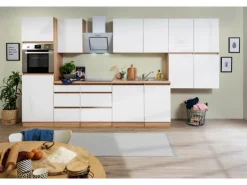 Respekta Küchenzeile GLRP380HESW Grifflos 380 cm Weiß Hochglanz-Sonoma Eiche