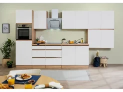 Respekta Küchenzeile GLRP370HESWM Grifflos 370 cm Weiß matt-Sonoma Eiche