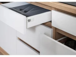 Respekta Küchenzeile GLRP370HESG Grifflos 370 cm Grau Hochglanz-Sonoma Eiche