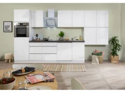 Respekta Küchenzeile GLRP380HWW Grifflos 380 cm Weiß Hochglanz