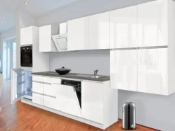 Respekta Küchenzeile GLRP380HWW Grifflos 380 cm Weiß Hochglanz