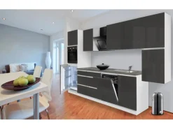 Respekta Küchenzeile GLRP330HWG Grifflos 330 cm Grau Hochglanz-Weiß