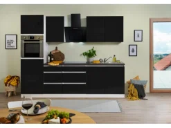 Respekta Küchenzeile GLRP270HWS Grifflos 270 cm Schwarz Hochglanz-Weiß