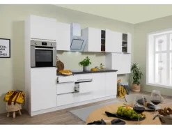 Respekta Küchenzeile GLRP370HWWM Grifflos 370 cm Weiß matt