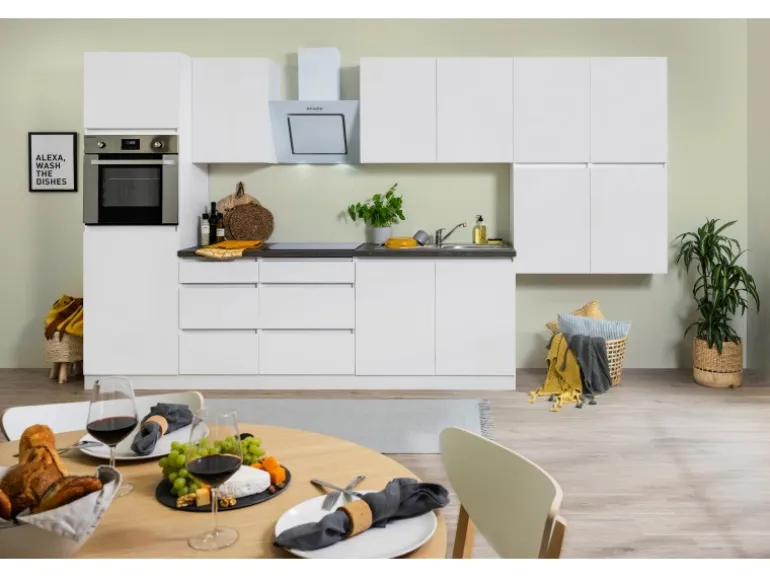 Respekta Küchenzeile GLRP370HWWM Grifflos 370 cm Weiß matt