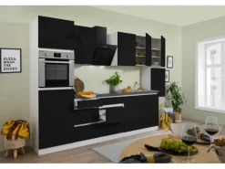 Respekta Küchenzeile GLRP320HWS Grifflos 320 cm Schwarz Hochglanz-Weiß