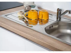 Respekta Küchenzeile GLRP270HESW Grifflos 270 cm Weiß Hochglanz-Sonoma Eiche