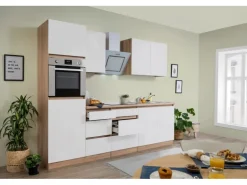 Respekta Küchenzeile GLRP270HESWM Grifflos 270 cm Weiß matt-Sonoma Eiche