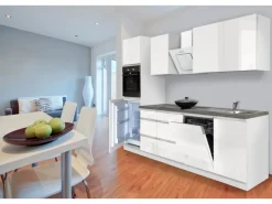 Respekta Küchenzeile GLRP280HWW 280 cm Weiß Hochglanz Granit-Optik Grifflos