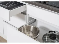 Respekta Küchenzeile GLRP280HWW 280 cm Weiß Hochglanz Granit-Optik Grifflos