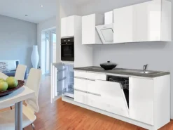 Respekta Küchenzeile GLRP280HWW 280 cm Weiß Hochglanz Granit-Optik Grifflos