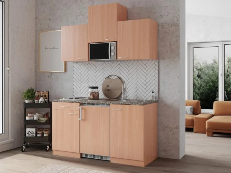 Respekta Küchenzeile KB150BBMI 150 cm Buche Nachbildung