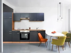 Respekta Küchenzeile KB270BGE 270 cm Grau-Buche Nachbildung