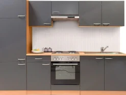 Respekta Küchenzeile KB270BGE 270 cm Grau-Buche Nachbildung