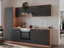 Respekta Küchenzeile KB270BGEC 270 cm Grau-Buche Nachbildung