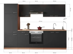 Respekta Küchenzeile KB270BGEC 270 cm Grau-Buche Nachbildung