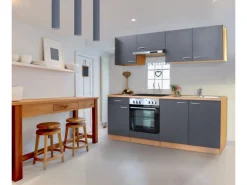 Respekta Küchenzeile KB210BGEC 210 cm Grau-Buche Nachbildung Glänzend