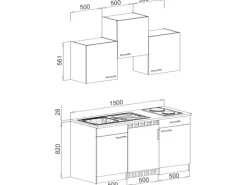Respekta Küchenzeile KB150BGMI 150 cm Grau-Buche Nachbildung