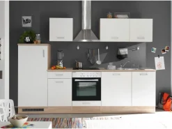 Respekta Küchenzeile KB280ENWPC 280 cm Weiß Eiche-Natura Nachbildung