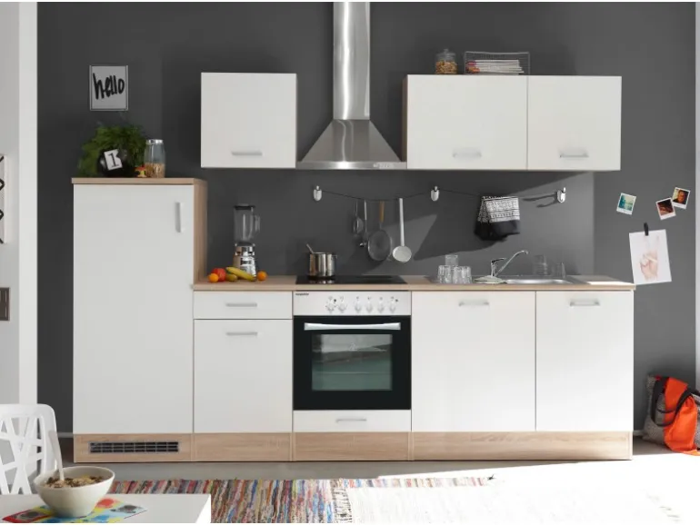 Respekta Küchenzeile KB280ENWPC 280 cm Weiß Eiche-Natura Nachbildung