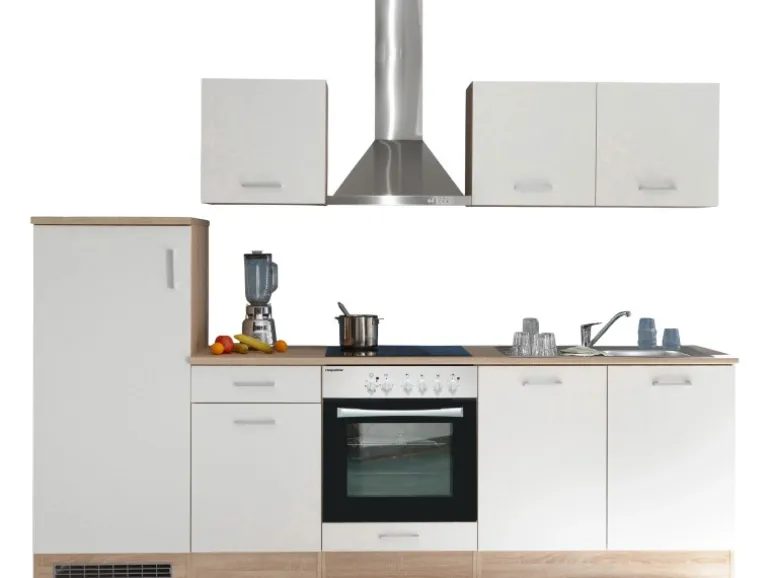 Respekta Küchenzeile KB280ENWPC 280 cm Weiß Eiche-Natura Nachbildung