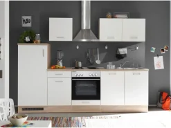 Respekta Küchenzeile KB270ENWP 270 cm Weiß-Eiche Natura Nachbildung Glänzend