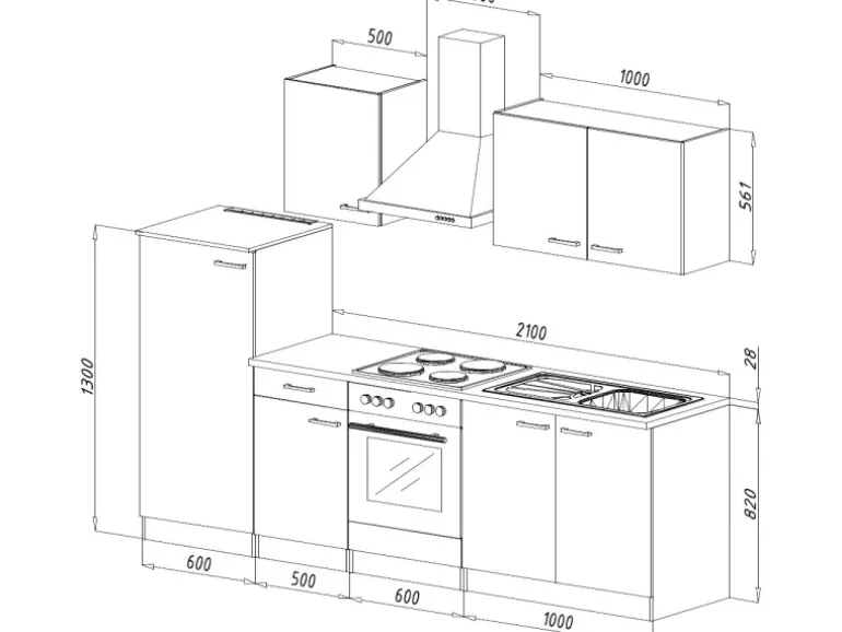 Respekta Küchenzeile KB270ENWP 270 cm Weiß-Eiche Natura Nachbildung Glänzend