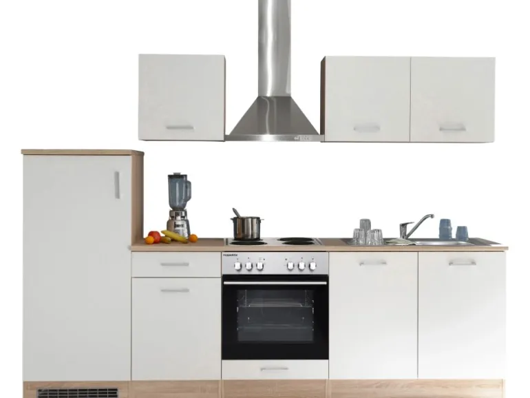 Respekta Küchenzeile KB270ENWP 270 cm Weiß-Eiche Natura Nachbildung Glänzend