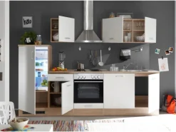 Respekta Küchenzeile KB270ENWP 270 cm Weiß-Eiche Natura Nachbildung Glänzend