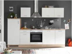 Respekta Küchenzeile KB280ENWP 280 cm Weiß-Eiche Natura Nachbildung