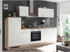 Respekta Küchenzeile KB280ENWP 280 cm Weiß-Eiche Natura Nachbildung