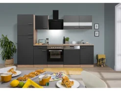 Respekta Küchenzeile KB280ESGCGKE 280 cm Grau-Eiche Sägerau Nachbildung