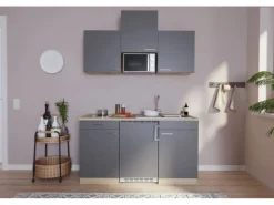 Respekta Küchenzeile KB150ESGMIC 150 cm Grau-Eiche Sägeräu Nachbildung