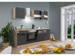 Respekta Küchenzeile KB220ESG 220 cm Grau-Eiche Sägerau Nachbildung