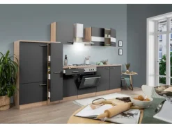 Respekta Küchenzeile KB300ESG 300 cm Grau-Eiche Sägerau Nachbildung