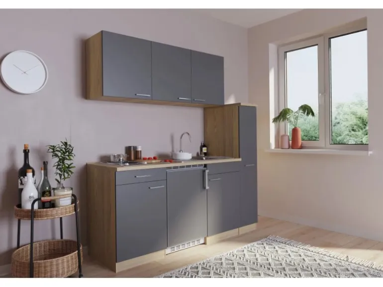 Respekta Küchenzeile KB180ESG 180 cm Grau-Eiche Sonoma Sägerau Nachbildung