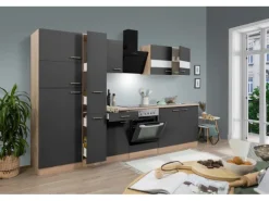 Respekta Küchenzeile KB300ESGCGKE 300 cm Grau-Eiche Sägerau Nachbildung