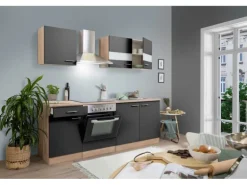 Respekta Küchenzeile KB210ESGC 210 cm Grau-Eiche Sägerau Nachbildung