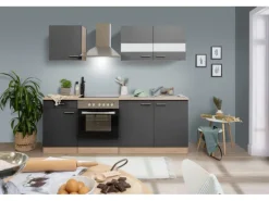 Respekta Küchenzeile KB210ESGC 210 cm Grau-Eiche Sägerau Nachbildung