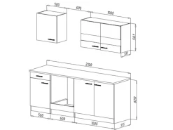 Respekta Küchenzeile KB210ESGC 210 cm Grau-Eiche Sägerau Nachbildung