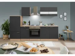 Respekta Küchenzeile KB270ESG 270 cm Grau-Eiche Sägerau Nachbildung