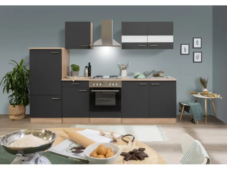 Respekta Küchenzeile KB270ESG 270 cm Grau-Eiche Sägerau Nachbildung