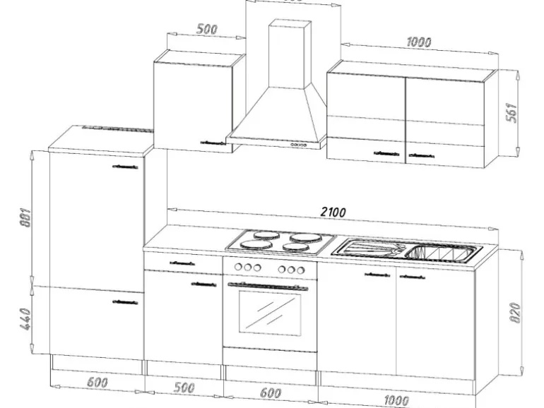 Respekta Küchenzeile KB270ESGC 270 cm Grau-Eiche Sägerau Nachbildung Glänzend