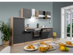 Respekta Küchenzeile KB280ESGC Grau-Eiche Sägerau